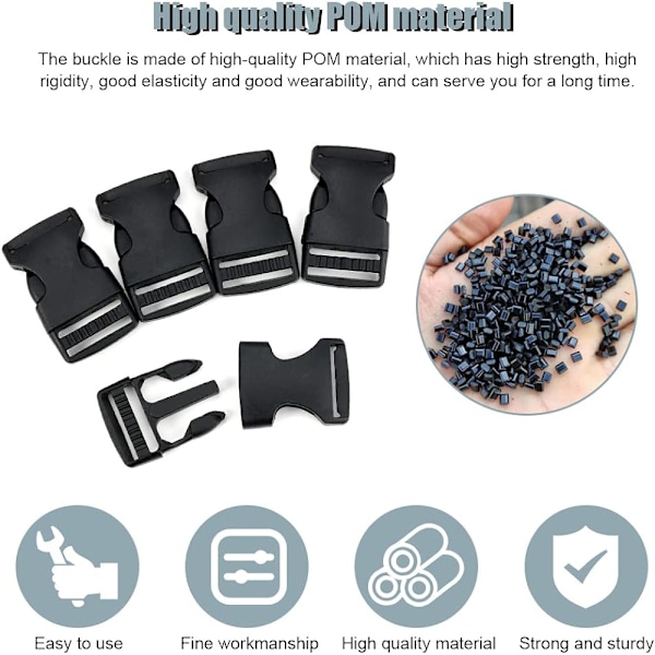 10 st Webbing Spänne 25mm POM Ryggsäck Spänne Fäst Rem Clip Svart Justerbart Plast Spänne Snabbkoppling Spänne Säkerhetsrem Spänne för