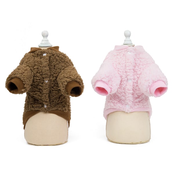 2-pack hundtröja, hundkappa för små och medelstora hundar eller katter, vintervarm mjuk bomullsjacka för valp (brun+rosa)