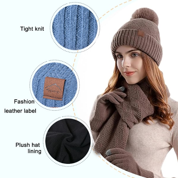 Solid Hatt, Skjerf og Hanske Tredelt Sett - Hanske- og Skjerfsett for Menn, Skjerf-Hanske-Sett for Kvinner