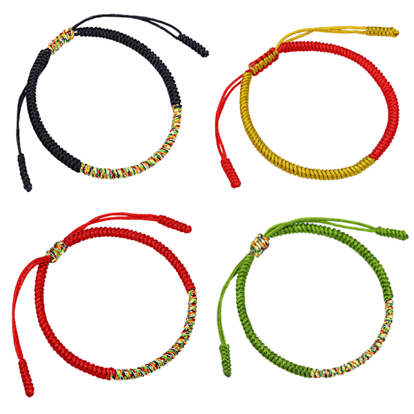 4 stk Lykke Mini Tauverk Buddhistisk Håndlaget Knute Armbånd, Tilbehør for Kvinner og Tenåringsjenter