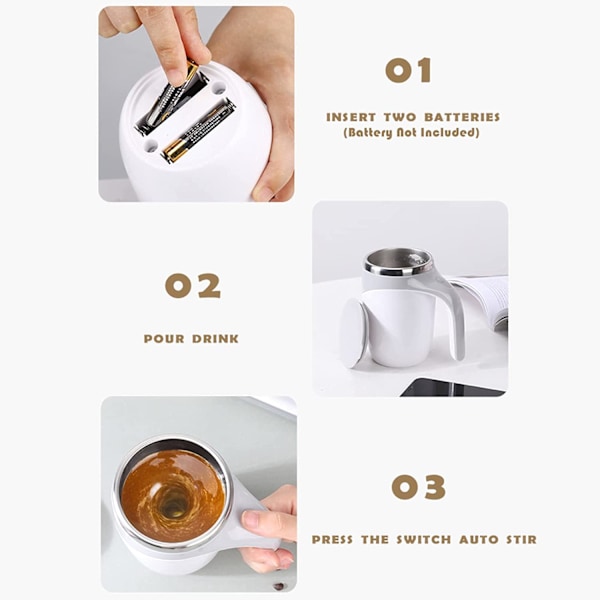 380mL självrörande mugg med lock Automatisk magnetomrörande kaffekopp Elektrisk rostfritt stål självblandande kaffekopp för kaffe Mjölk Kakao Varm