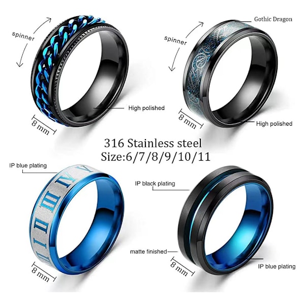 Enkel smykker, mænds titanium stål roterende ring