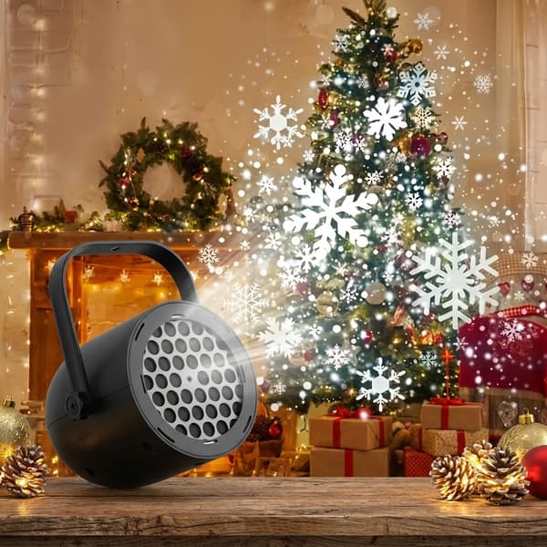 Jul projeksjon omgivelseslys, Halloween syvfarget dynamisk snøfnugglys, LED julelys, liten gave nattlys Christmas Edition [USB Interface] 5W (Black Case)