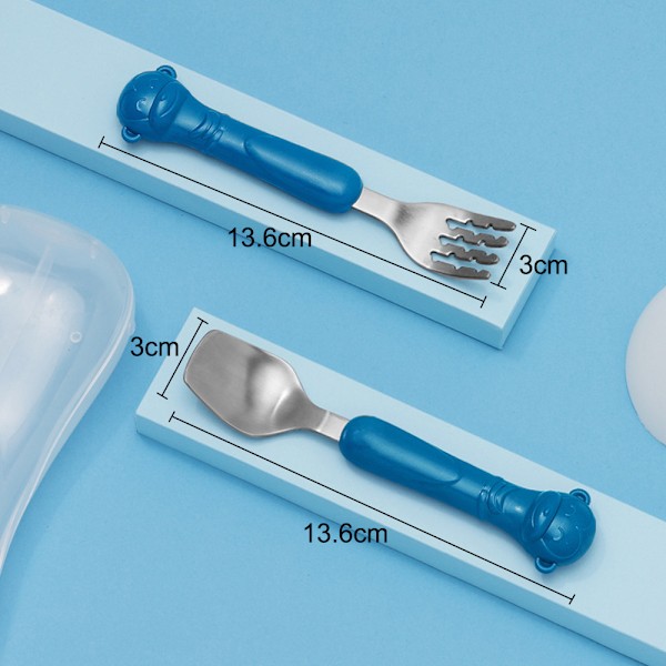 Sked- och gaffelset för småbarn, babysked, självmatande bestick för småbarn, gaffel i rostfritt stål, bestick