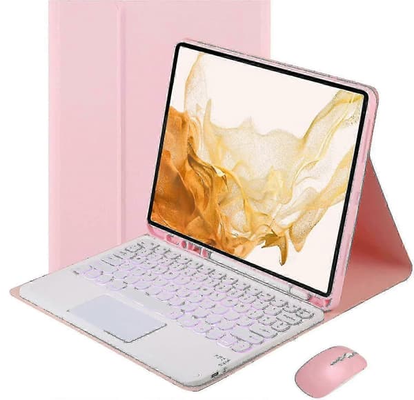 Backlit Keyboard Case for Galaxy Tab A8 10.5 inch 2022, Detachable Wireless Keyboard with Touchpad and Mouse, 7 Colors Backlight Pink