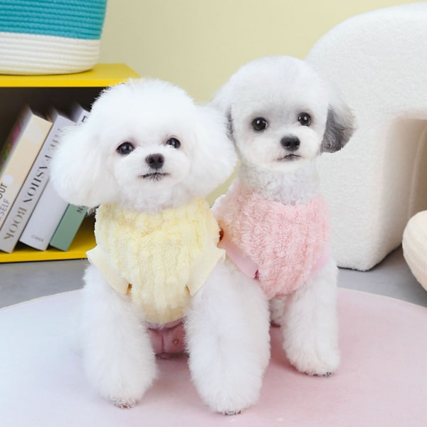2 Stykker Små Hunde Trøjer Fleece Tøj Vinter Varmt Hvalpe Trøjer Drenge Piger Lille Hund Outfit (Pink+Gul)