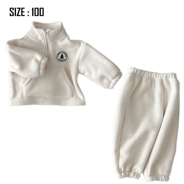 To-sidet fløjl lomme afslappet jakkesæt drenge og piger høj hals plys sweater todelt sæt (Off white)
