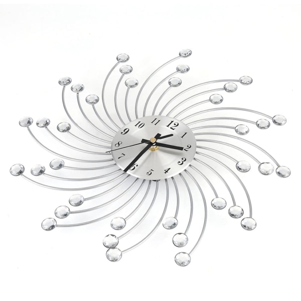 Silver Metal Diamond Decorated Wall Clock Home Office Room