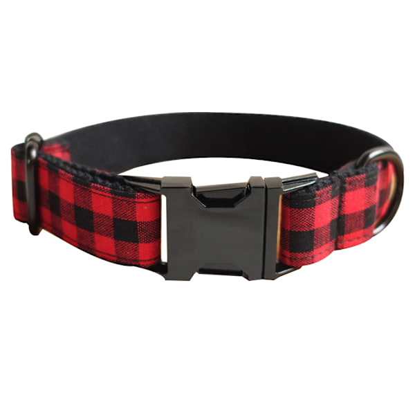 Halsband i plast med spännen - Buffalo plaid svart/röd