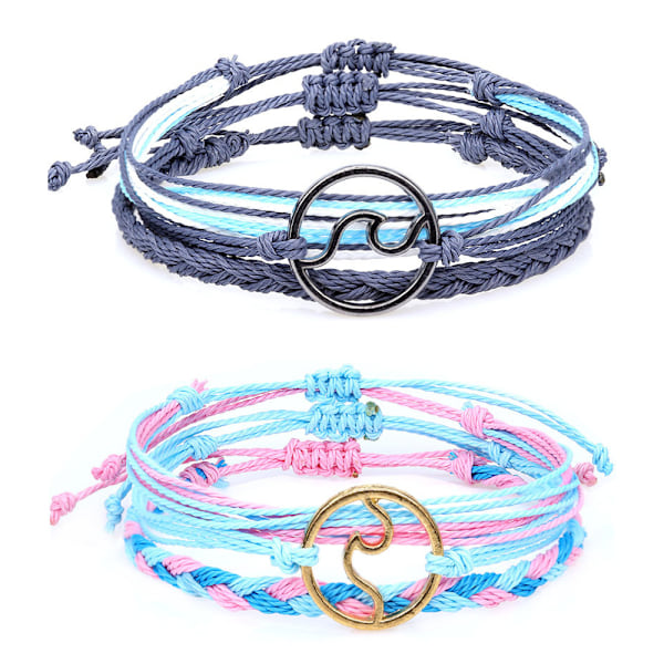 2 set String Armband Rep Armband Sommar Strand Anklets för Kvinnor Män Tonårsflickor Alla hjärtans dag