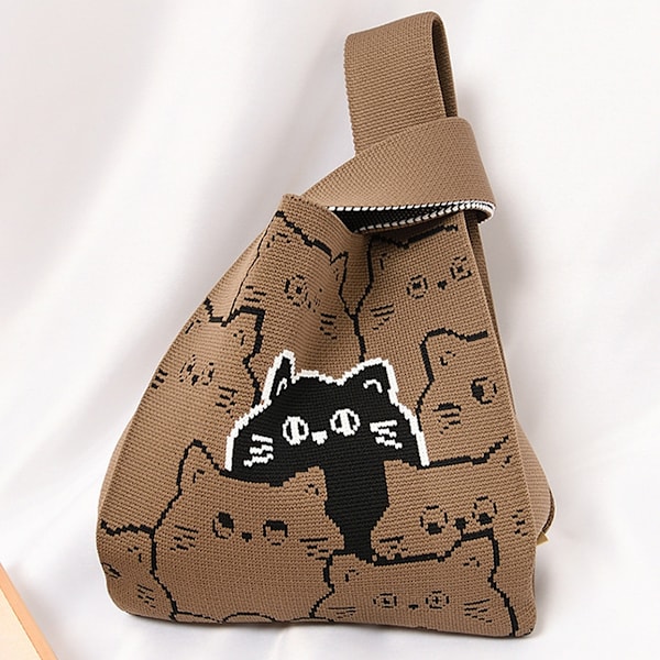Damväska Retro Söt Liten Stickad Väst Väska Bärbar Bento Väska Casual Shopping Utomhus Handväska
