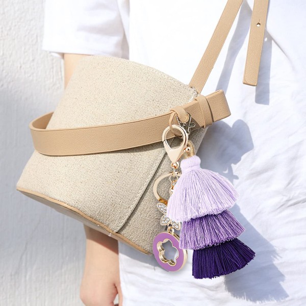 2 stk. Kvinders Farverige Tassels og Legering Blomst Charm Nøglering Bil Nøglering Holder Taske Tegnebog Pung