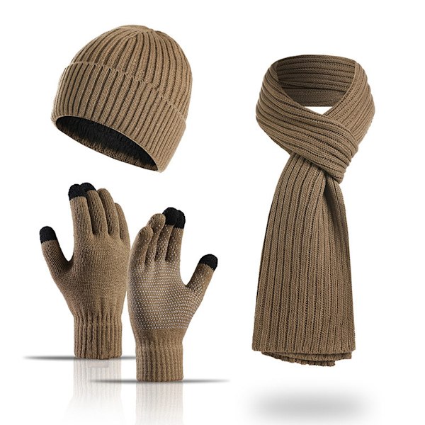 Vinterstrikket varm lue, skjerf og hansker for kvinner - Beanie + langt skjerf + berøringsskjermhansker - Hodeskalleluer, hals skjerf for kvinner og menn