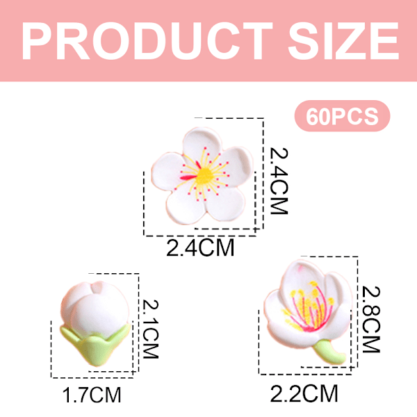 60 stk Harpiks Blomster Flatback Knapper for DIY Hårklipp Hodebånd Scrapbooking Pynt