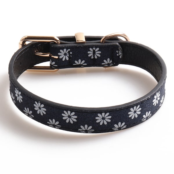 Buckles-koiranpanta vyölukkojen kanssa Daisy-kuvio, musta, valkoinen ja keltainen