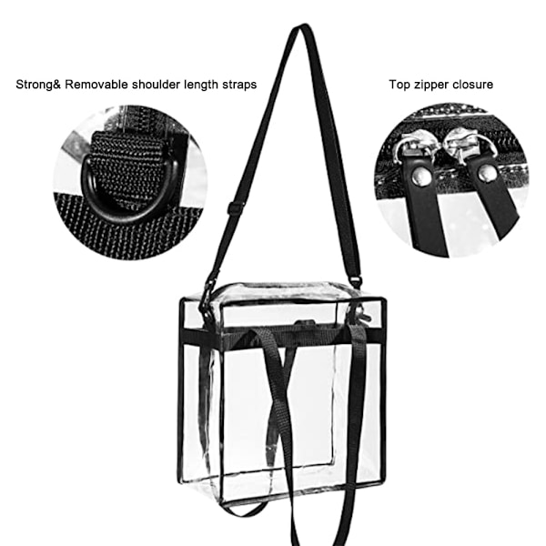 Genomskinlig väska godkänd för stadion - Genomskinlig axelremsväska med dragkedja, crossbody-väska med justerbar rem