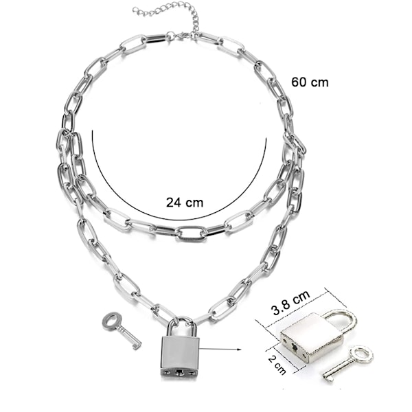 Hänglås Halsband Låskedja för Män Kvinnor Personlighet punk hip hop mode lås dubbel tjock kedja tröja kedja