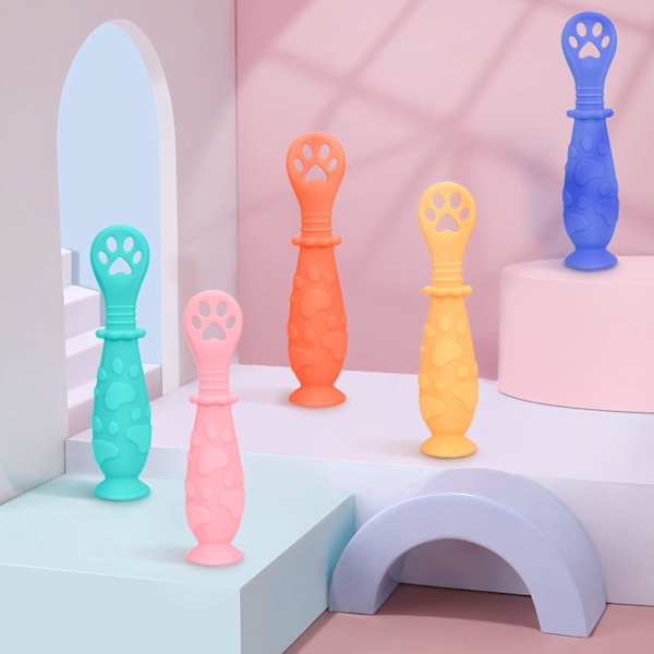 BPA-fri silikone babyske sæt til første fase af selvfodring | 2-pakke forspiseske | Småbørns bestik til babyled weaning