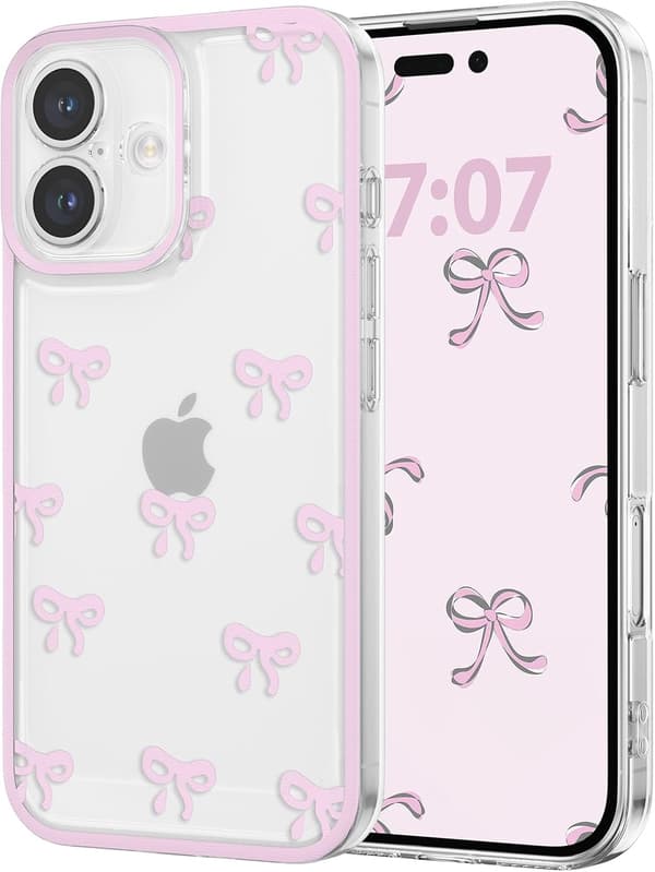 Pink Rose Transparent Phone Case for iPhone 16 with Raised Camera Protection iPhone 16