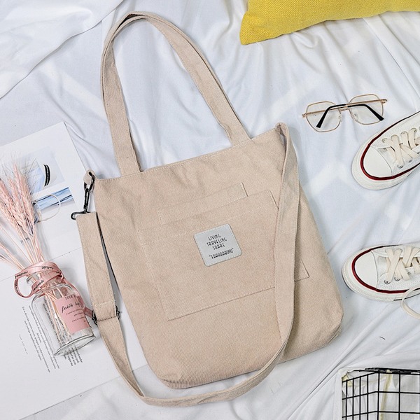 Canvas Tote Bag för Kvinnor Crossbody Tote med 3 Framfickor Casual Väskor Vardagshandväska Blixtlås