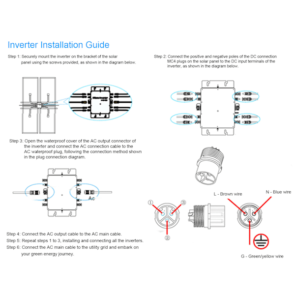 WVC 2400W Solcelle Mikro Inverter IP65 Vandtæt Solcelle Nettilsluttet Inverter Solcelle Hjemmeenergi System 100V‑240V