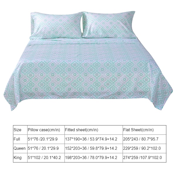 4-pack 100% Polyester Sängkläder med Blommönster - Lakan, Överdrag & Kuddfodral (Queen)