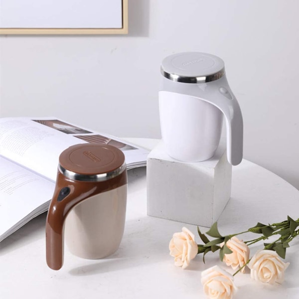 380mL självrörande mugg med lock Automatisk magnetomrörande kaffekopp Elektrisk rostfritt stål självblandande kaffekopp för kaffe Mjölk Kakao Varm