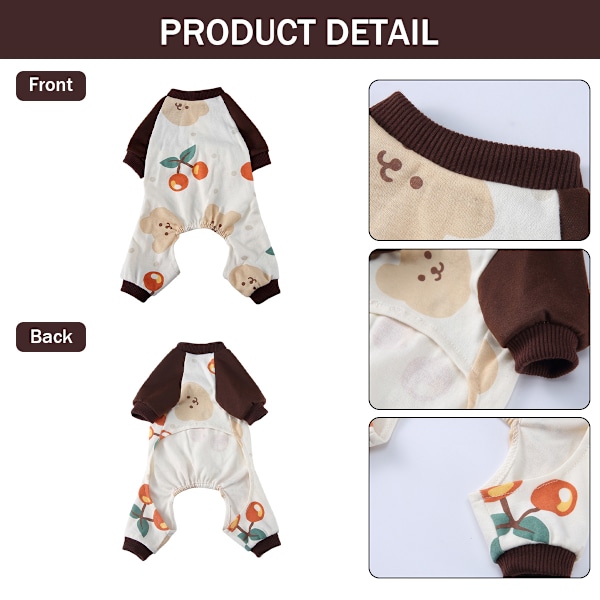 Hundepyjamas til små hunde Bløde hvalpe Onesie Kat Jumpsuit Komfortable kæledyrs tøj (Kaffe)