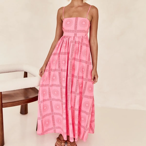 Kvinner Maxi Cami Kjole Spaghettistropp Blomster Lang Kjole Flytende Sommer Ferie Strandkjole