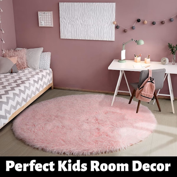 Rund fluffig matta för sovrum, fluffig cirkelmatta 4'X4' för barnrum, luddig matta för tonårsflickors rum, shag-matta för barnrum, luddig plysch