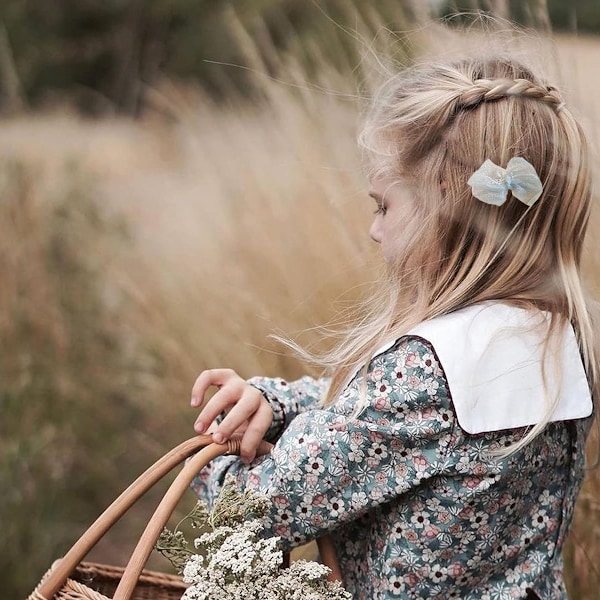 5 par baby hårklemmer, sløjfeklemmer i organza, alligator blomstersløjfeklemmer