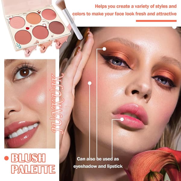 Color Shimmer Silky Matte Blush & Contour Highlighter Set With Makeup Brush