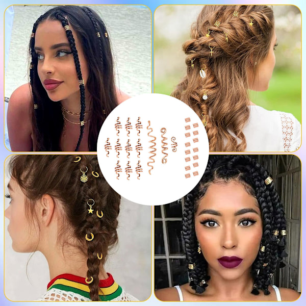 28 Stykker Hårperler Spiralspoler Dreadlock Perler Fletteringer Ringer Klips Metall Mansjetter Hår Smykker Hår Wraps Tilbehør Slange Hårklips