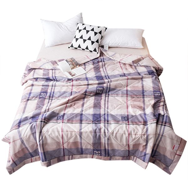Tvättad Grid Queen Sommar Luftkonditionering Comforter Quilt Täckfilt för Barn Vuxna (S)