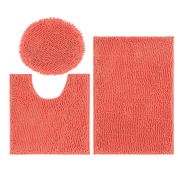 3-pack halkfri Chenille vattenabsorberande matta Toalettset Badrum Vardagsrum (Orange)