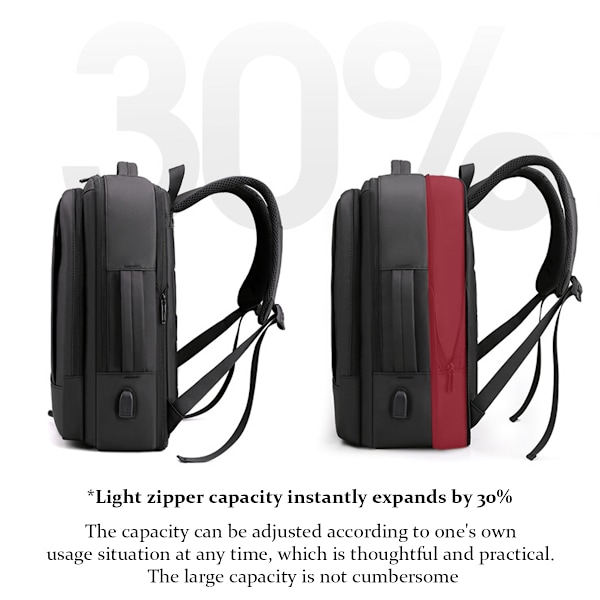 Resebärbar Laptop Ryggsäck Handbagge Personligt Föremål, Utbyggbar Affärsdator Avslappnad Dagryggsäck med USB-Port