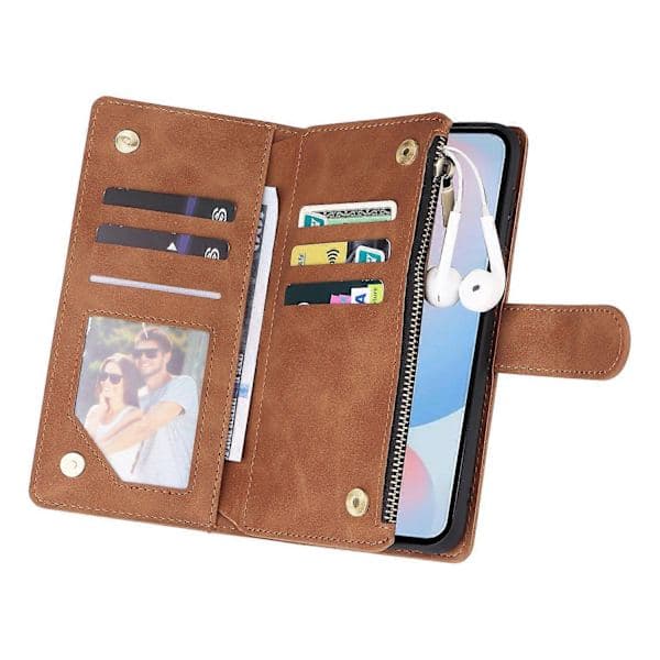 Case for Samsung Galaxy A56 5G with Zipper, Wallet, Multiple Card Slots, Leather Case Brown