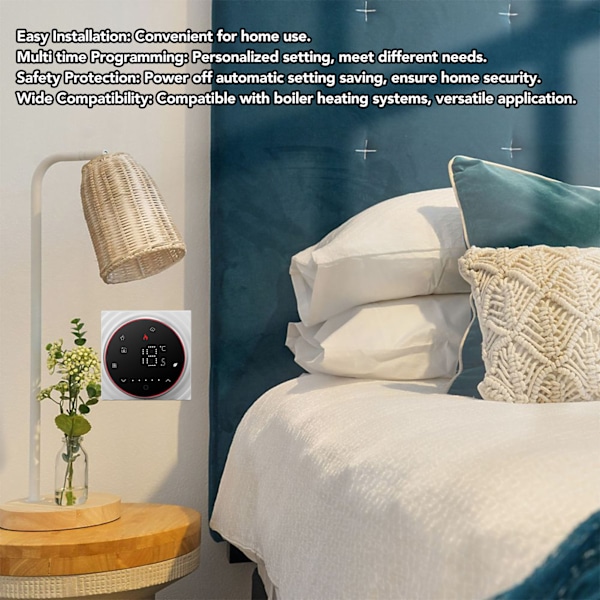 Smart Termostat 1 Uges Programmerbar LED Display Indbygget Rektangulær Base Digital Termostat AC95‑240V til Kedelvarmesystem Sort