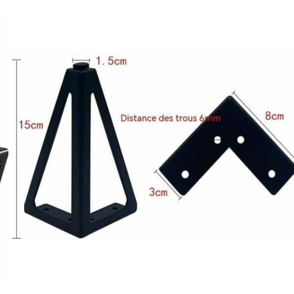 Sæt med 4 udskiftningsmøbelben i metal - Sort - 15 cm - Til møbler, skabe, sofaer og andre møbler. (15 cm, lys sort)