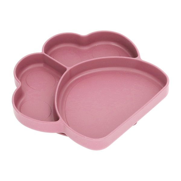 Baby Tallrik Halksäker Diskmaskin & Mikrovågsugnssäker Delad Bärbar Silikon Tallrik för Småbarn 6-24 Månader Rosa
