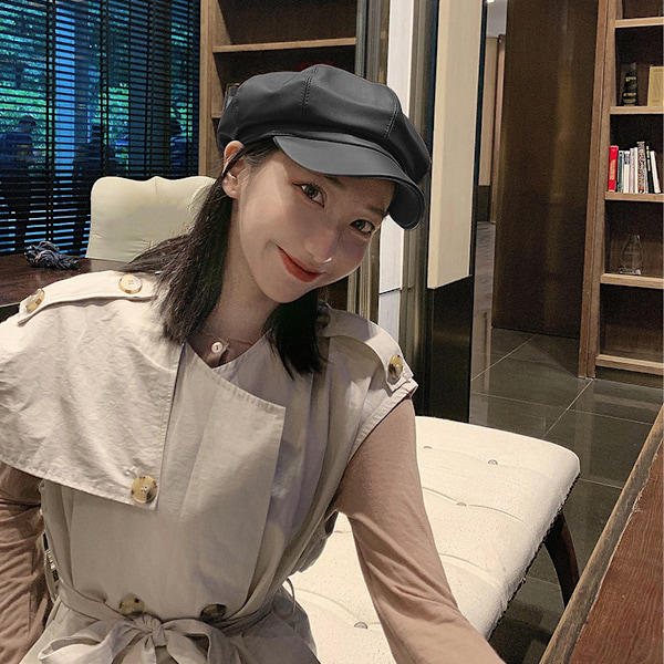 Newsboy Caps til Kvinder, PU Læder Cabbie Painter Hat Gatsby Ivy Beret Cap
