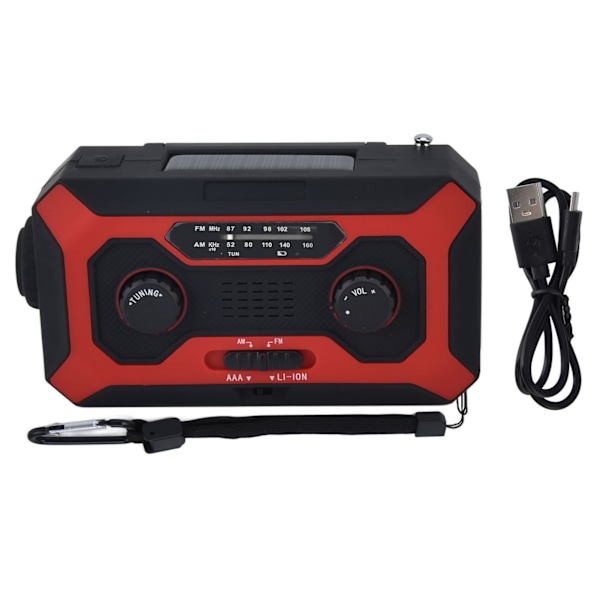 Handvevad Nödradio AM/FM Växling Batteriindikator Ficklampa Solcellsladdare för Utomhuscamping Röd EU-version