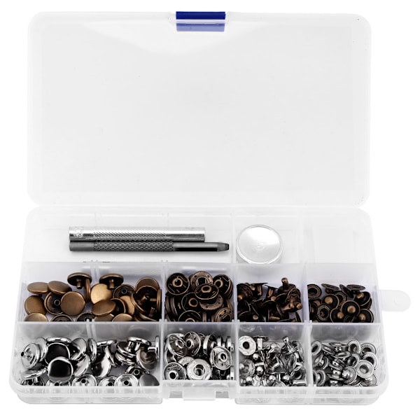 50 Set Tryckknappar Snappknappar Knappar Fästen med Sättverktyg för Läderkläder 633#12mm