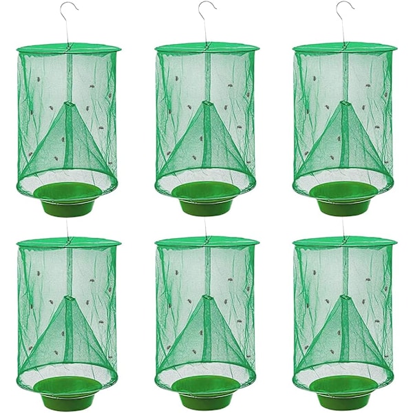 Ranch flugfälla med betebricka, återanvändbar flugfälla Flay Catcher Cage för inomhus- eller utomhusfamiljegårdar, park, restauranger (2-pack)