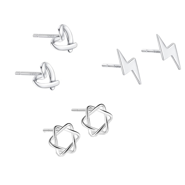 Øreringe til kvinder, simple øreringe, små stjerne- og måneøreringe, stift-piercing, sølvøreringe