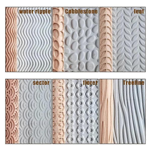 6 Pcs Clay Modeling Pattern Rollers, Texture Rollers for Clay Wood Handle Pottery Tools Stars Wood [TT]