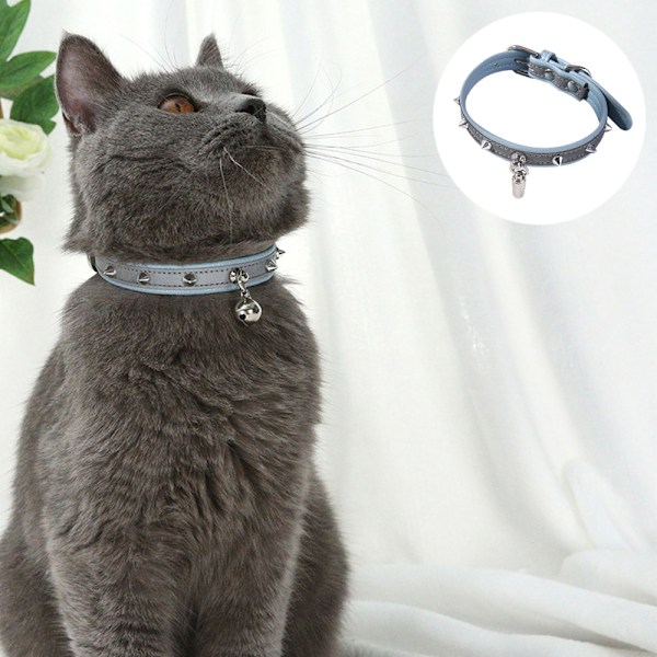 Kattkrage - Reflexiv hundkrage med klocka, justerbar PU-läder mjukt tack kattkrage
