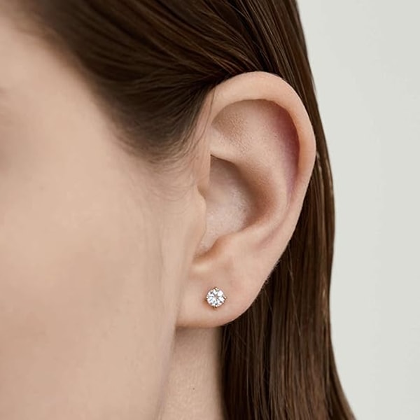Dam 14K Guldpläterade CZ Stud Örhängen Simulerade Diamant Runda Kubiska Zirkonia Örhängen Set (5 Par)