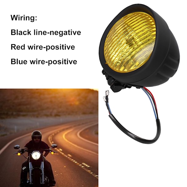 5-i-1 12V Motorcykel Forlygte Rund Gul Linse Sort Hus Universal til Retro Motorcykler