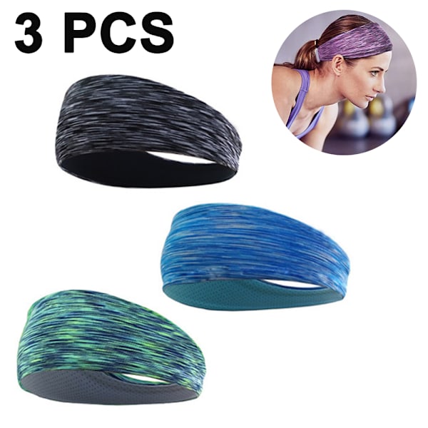Huvudband för män, 3-pack svettband för träning, sportkylande huvudband för löpning, crossfit, fitness, yoga, cykling, vandring, elastiskt svettband